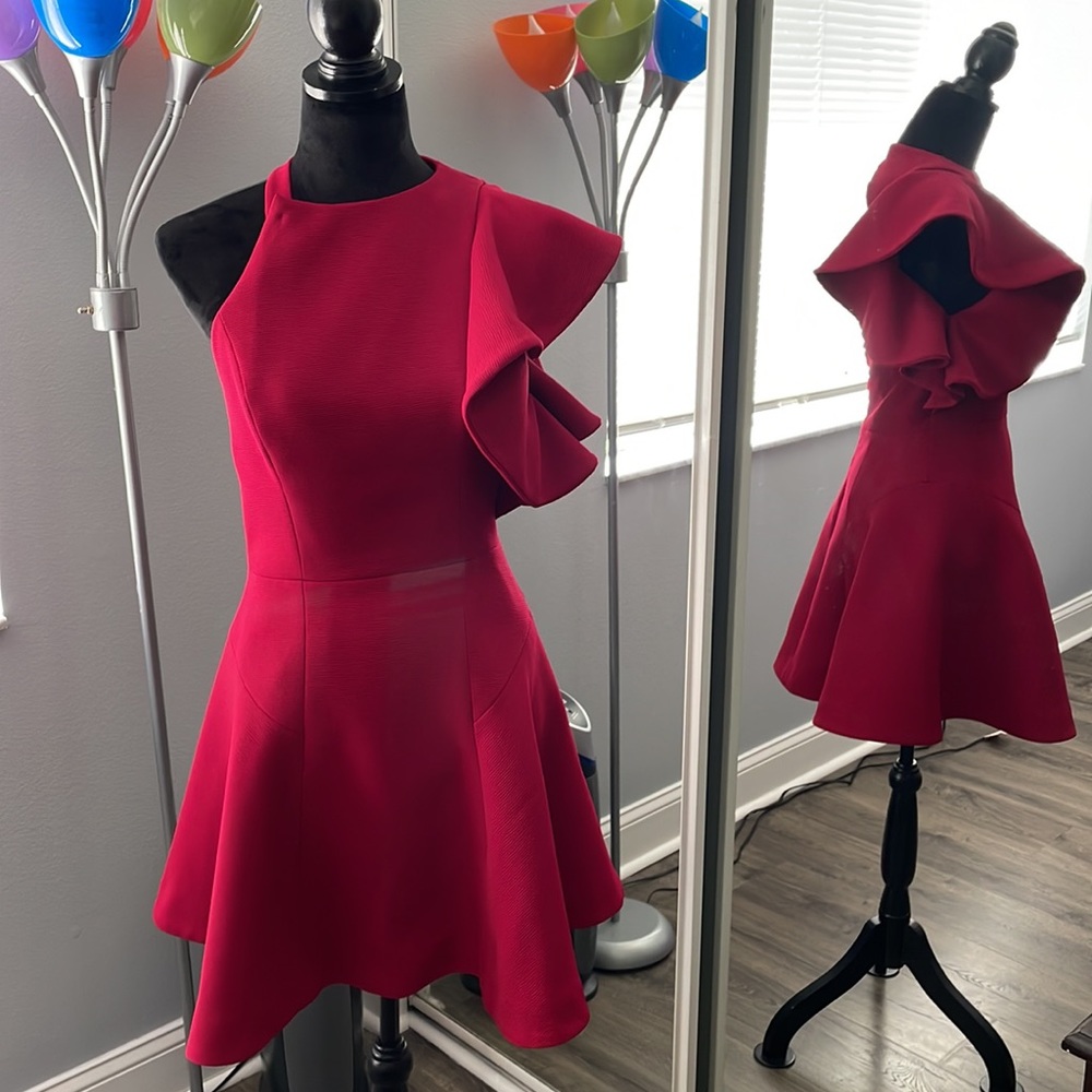 NWOT C/Meo Collective Red Ruffle Fit and Flare Dress